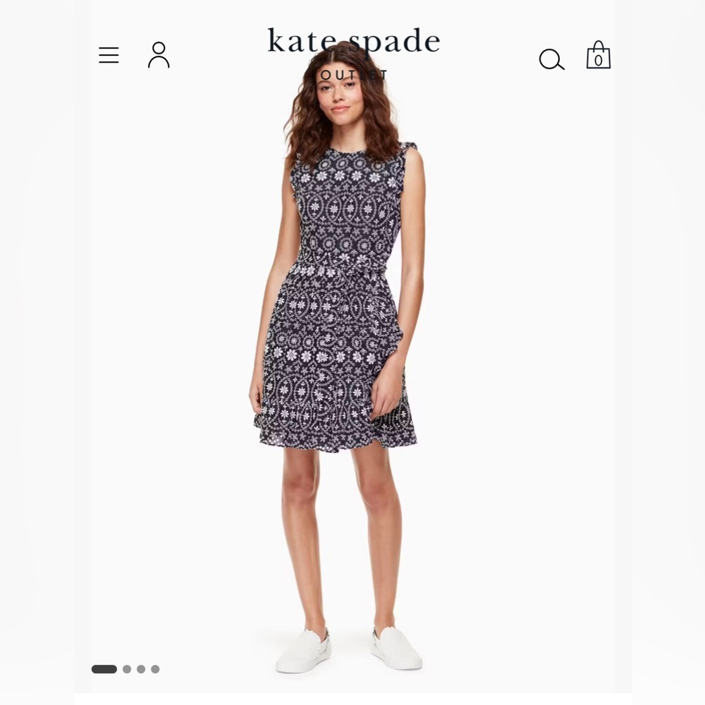 Kate Spade Shore Thing‎ Eyelet Wrap Dress Rich Navy Blue Fresh White Sz 4